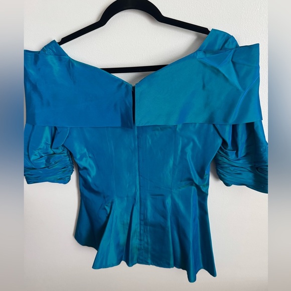 Vintage 1980s Watters Watters Teal Blouse  Size 6 - Picture 6 of 7